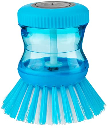Homeshopa Soap Dispensing Palm Brush, Built In Refillable Soap Dispensing Dish Brush, Washing Up Scourer Kitchen Dish Scrubber Brush for Dish Pot Pan Sink Multifunctional Cleaning (Blue)