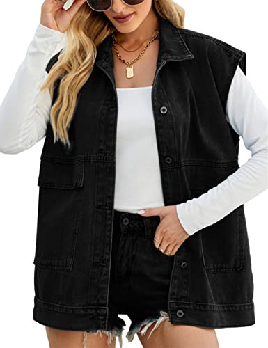 Zontroldy Gilet in jeans da donna oversize senza maniche con bottoni in denim gilet in jeans giacca shacket