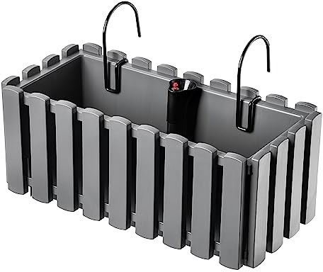 KADAX Fioriera da Balcone 40 cm, Grigio – Stile Rustico, Effetto Legno, con Tappo