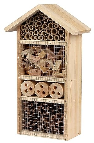 33x20x10cm Natural Eco-Friendly Bug Bee Insect Hanging House Wooden Hotel for Bees Butterflies Insects in Garden
