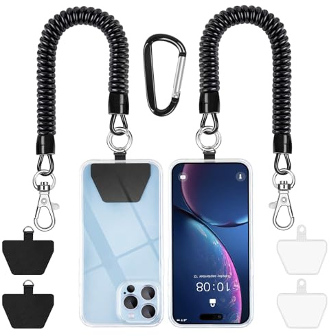 SHANSHUI Telefonband, stretchig telefonrem lapp ankare utomhus klättringskrok kompatibel för de flesta smartphones, Svart x 2, Universal