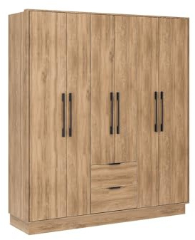 Vente-unique - Armario 6 Puertas y 2 cajones - 162 cm de Ancho - Color: Natural - FEOVA