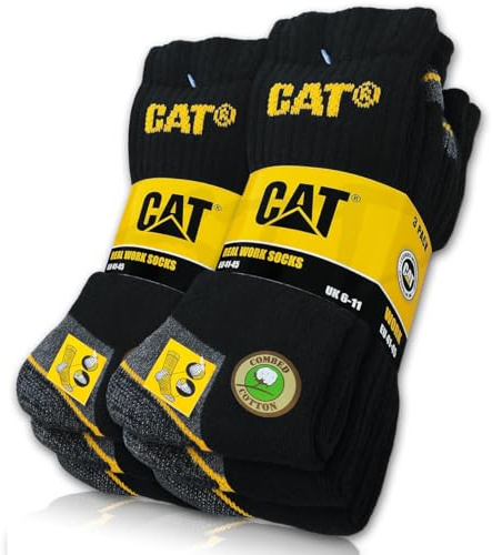 CAT Caterpillar Lot de 6 paires de chaussettes REAL WORK - Pour homme et femme - Tailles disponibles : 35 à 50, Noir, 41-45