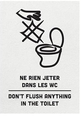 Panneau PVC NE RIEN JETER DANS LES WC - DON'T FLUSH ANYTHING IN THE TOILET blanc format A6