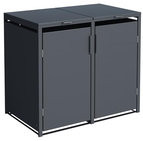DEGAMO Mülltonnenbox 2-er Mülltonnenhaus MÜNCHEN für 2X Tonnen 120 und 240 Liter, Stahl verzinkt, Farbe anthrazit