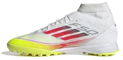 Adidas Donna F50 League Mid Football Boots FG/MG Women, Cloud White/Lucid Red/Solar Yellow, 38 EU