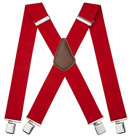 HISDERN Bretelle uomo con 4 clip resistenti larghe 50 mm elastiche regolabili a forma di X rosse