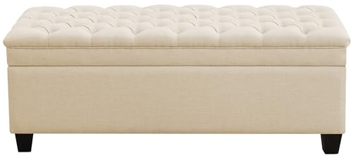 WUTUTUEE 51 Fabric Storage Ottoman Bench, Upholstered Rectangle End of Bed Storage Ottoman Tufted Living Room Bedroom Bench with Safety Hinge, Solid Wood Legs, Loads 500 lb(Khaki)
