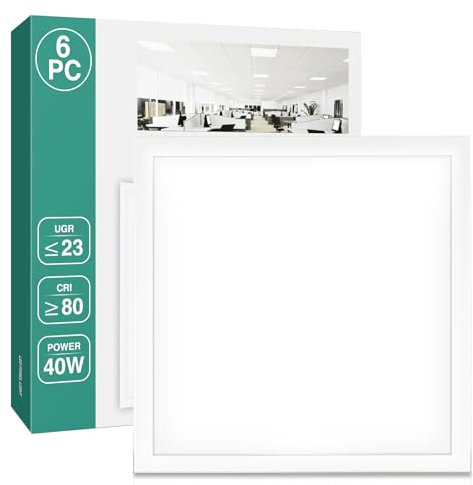 KOSOOM LED-taklampa, 60 x 60 cm, rasterlampa 40 W, 4 000 K neutral vit, 3 200 lm, 110° strålvinkel, LED-taklampa lämplig för kontor, klassrum, kök, butiker (6-pack)
