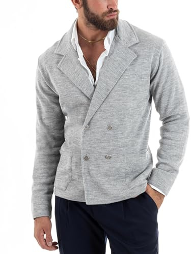 Giosal Cardigan Uomo Doppiopetto Giacca con Bottoni Maglia Lavorata Maglioncino Tramato Casual Vari Colori (IT, Testo, L, Regular, Regular, Grigio Primaverile)