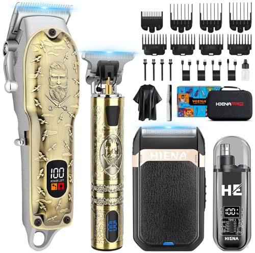HIENA PRO Tagliacapelli Uomo Professionale, Macchinetta per Capelli Senza Fili, Regolabarba, Rasoio a Lamina, Tagliapeli Naso, Kit Completo per Rasatura e Taglio di Capelli Elettrico