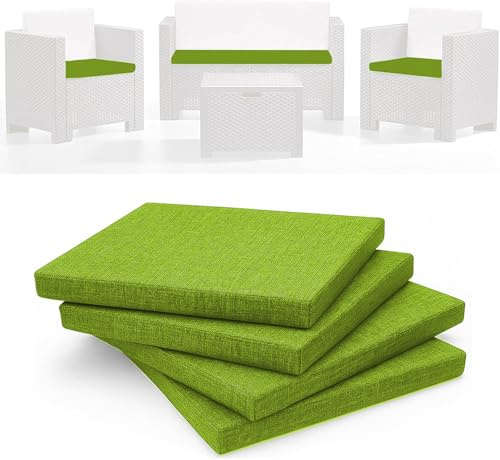 HAND 4 Cuscini da Esterno 53x50 cm, Alto 5 cm - per Sedie da Giardino - Seduta Imbottita, Morbida e Resistente - Cuscini per Arredo Esterni, Salottini Rattan, 100% Cotone, Made in Italy (Verde Mela)