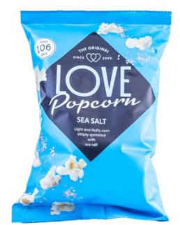 Lovepopcorn Sea Salt Popcorn – 8 x 20g Bags | Vegan, Gluten-Free, Natural Snack | Guilt-Free Healthy Treat | Small Batch, No Palm Oil, Made in the UK