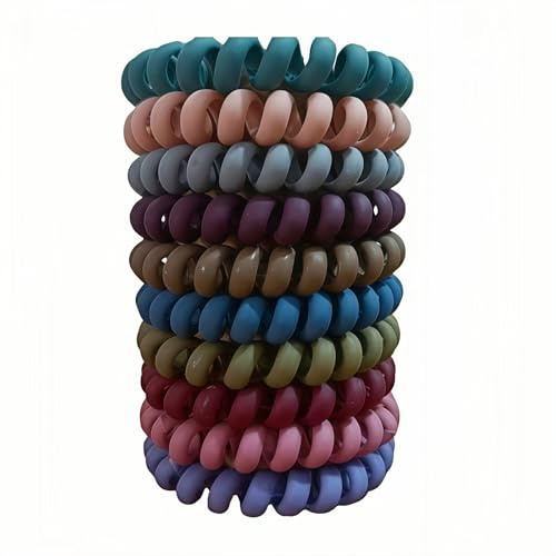 Geettcaifu 10 Pieces Spiral Hair Ties, Elastics Spiral Coils for Thick and Thin Hair, No Crease Telephone Cord Plastic Ties for Women - Matte Color