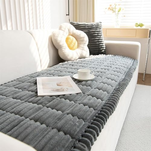 FASCINATDECO Thick Sofa Covers Washable - Soft Corduroy Sofa Cover 2 3 4 Seater, Non-Slip Couch Cover, Sofa Cushion Covers Sofa Slipcovers Furniture Protector for Living Room (Dark Grey, 90x210cm)