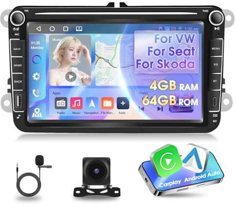 Motorsi Autorradio 4+64 GB Android 15 para VW Passat Golf Touran Polo Skoda Seat Altea, Pantalla Táctil HD de 8'' y 1280P iOS Carplay Android Auto Radio, Bluetooth 5.0 EQ, WiFi, Dab+, OBD2