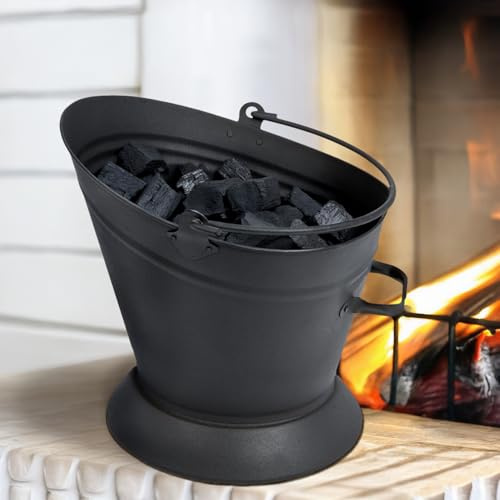 Marco Paul Heavy Duty Coal Buckets For Fireplaces Large Coal Scuttle Heavy Duty Metal Bucket Black Powder Coated Buckets With Handles For Fireplace Fuel Storage Steel Bucket Fireside Accessories