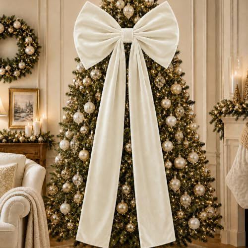 Knitgrip 1 Pack 20x71 in Christmas Large Velvet Bows, Beige