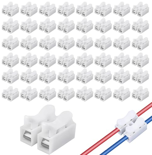 50 Pcs CH2 Quick Spring Wire Connectors Block, Compact Clamp Electrical Connectors Terminal Block For Electrical Wiring (White)