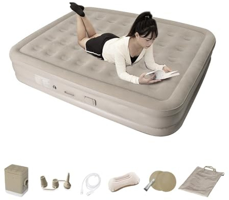 Zerodis Materasso Gonfiabile, Tessuto Floccato Ad Alta densità, Comodo Letto Ad Aria con Pompa Elettrica, Portatile per Campeggio e Uso Domestico (Doppia intensificazione)