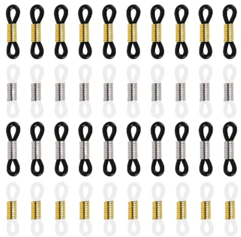 MBSIVSA 50 Pcs Terminal Fijo de Gafas, Conectores Extremos de Cadena de Gafa, Extremo del Soporte Anteojos de Silicona, Accesorios Versátiles