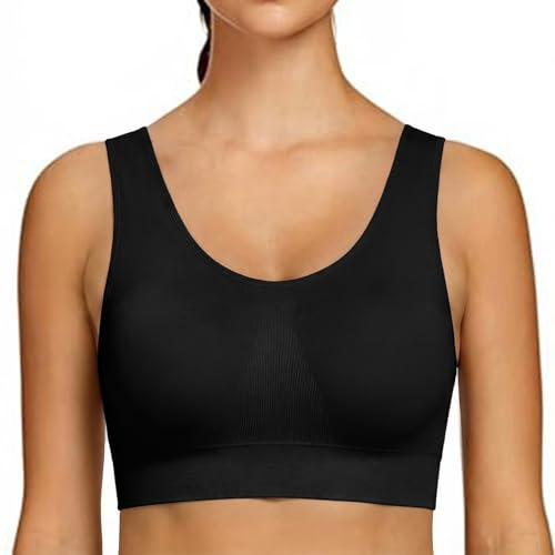 Uniexcosm Sports Bra for Women Sports Bra with Removable Pads Seamless Yoga Sports Bras Black L