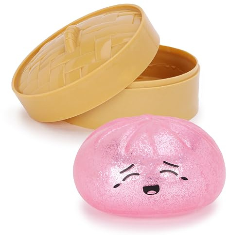 Toyland® Rosa Glitter Giocattolo sensoriale Antistress a Forma di Bao con Scatola di plastica per la Cottura a Vapore - Giocattolo Antistress per Bambini - dai 3 Anni in su