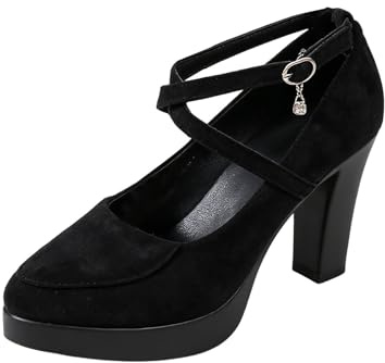 Scarpe tradizionali da donna, scarpe da sposa chiuse, comode décolleté con spillo e plateau, scarpe da ballo eleganti, scarpe da matrimonio, larghezza H, scarpe tradizionali con zeppa, Nero , 36 EU