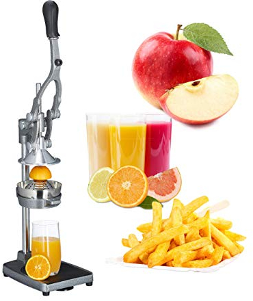 Relaxdays Spremifrutta manuale con tagliapatate, tagliamela, spremiagrumi HxLxP 47,5 x 17 x 40,5 cm, acciaio inox