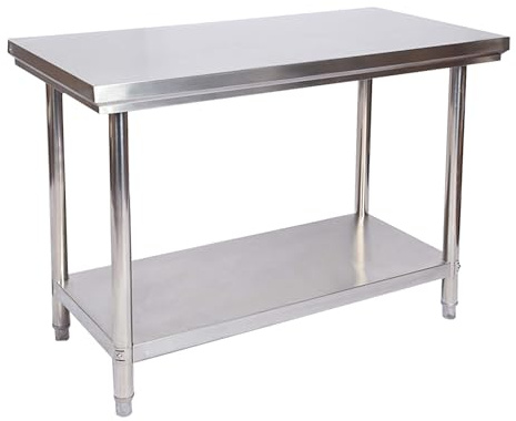 Wiltec Edelstahl Tisch Arbeitstisch Edelstahltisch mit Ablage 120x60x85cm für Gastro Küche Werkstatt Garten Keller mit höhenverstellbare Füßen