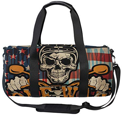 MNSRUU Vintage Biker Skull Große Reisetasche Übernachtung Duffel Bag Unisex Hohe Kapazität Groß Gepäck Sport Gym Bag