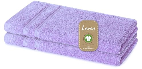 Lavea® 2er Set Gästehandtücher 30x50 cm, Weiche & Saugstarke Gästetücher aus 100% Baumwolle, Frottierserie Bali, Waschbar 60°C, Trocknergeeignet - Flieder