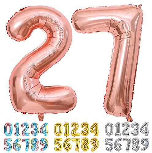 Ponmoo Foil Balloon Number 27/72 Rosegold, Giant Numbers 0 1 2 3 4 5 6 7 8 9 10-19 20-29 30-39 40-49 50-60-70-80-90-100, Large Balloons for Wedding Anniversary Birthday Party Decoration