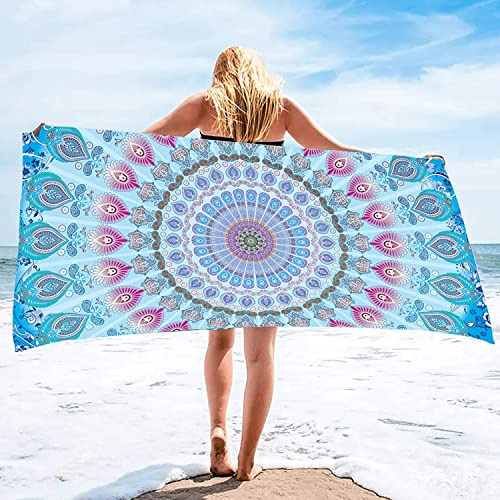 Bonsai Tree Mandala Beach Towel, Indian Hippie Boho Microfiber Bath Towel for Women, Bohemian Blue Sand Free Quick Dry Travel Towels Gifts for Yoga Sports Adults 30 x 60