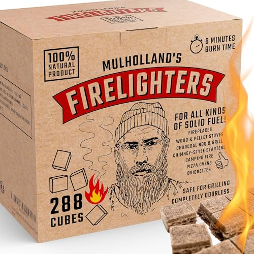 Natural Firelighters for Wood Burners, Charcoal, Barbecue, Pizza Oven – Box of 288 Eco Fire Starter Cubes!