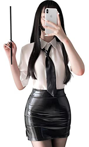 Juig sous-vêtements Sexy Miss secrétaire Costume Femmes Enseignant Cosplay Mini Jupe Bureau Uniforme Jeu de rôle Lingerie Couple Sexe Jeu vêtements M