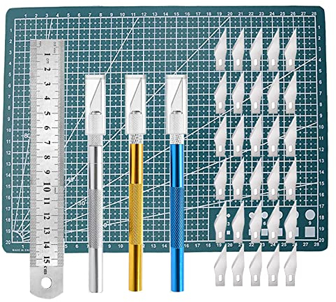 3 Stück Cutter für DIY Art Work Cutting, Skalpell mit 30 Ersatzklingen, Bastelmesser Cuttermesser Hobbymesser Schnitzmesser Caving, Skulptur, Fensterfolie, Lackschutzfolien