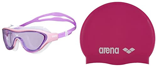 ARENA The One Mask Junior Occhialini Nuoto Anti-Appannamento per Bambini, Maschera Piscina con Grandi Lenti, Protezione UV& Classic Silicone Jr, Cuffia per Bimbi Unisex Bambini, Rosa, Taglia Unica