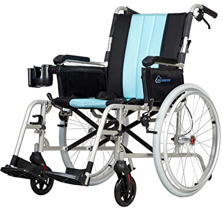 ENCAREFOR è dotato di una sedia a rotelle pieghevole leggera del peso di 5,8 kg, uno schienale ergonomico, un sedile di 50 centimetri, una sedia a rotelle per anziani e disabili e una sedia a rotelle