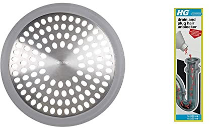 OXO Good Grips Bathtub Drain Protector & HG Drain and Plug Hair Unblocker, Removes Hair from Showers, Baths, Sinks & Plug Holes