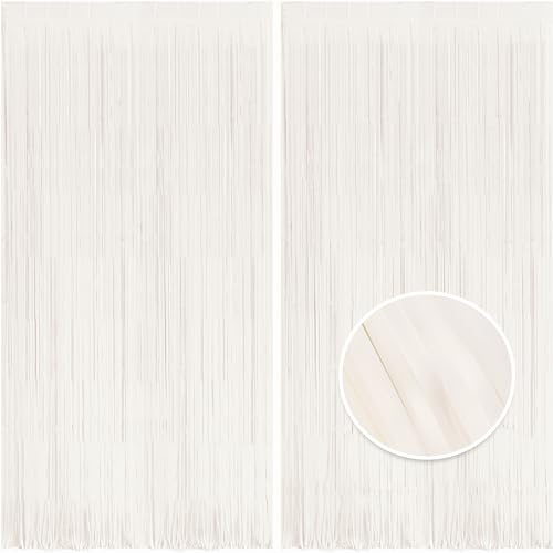 BRAVESHINE Party Streamers Backdrop - 2 Pack 3.2x8.2ft Pastel White Fringe Curtains for Easter/St Patricks Day/Winter’s Snowflake/Birthday/Bachelorette/Engagement/Bridal Shower/Candy/Bow Decorations