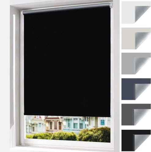 Verdunkelungsrollo Klemmfix ohne Bohren & mit Bohren, 45x150cm (BxH) Schwarz Verdunkelung Rollos, Thermorollo Sichtschutz und Sonnenchutz, Klemmrollo für Fenster & Tür