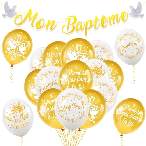 HOWAF Décoration Baptême Garçon-Fille - Ballons, Bannière et Guirlande Mon Baptême - Cadeau et Baby Shower