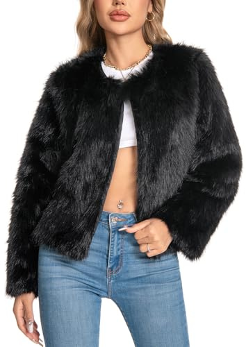 WELLATENT Fur Coats For Women, 2025 Plus Size Faux Fuzzy Jacket Fluffy Long Sleeve Winter Coat with Pockets.