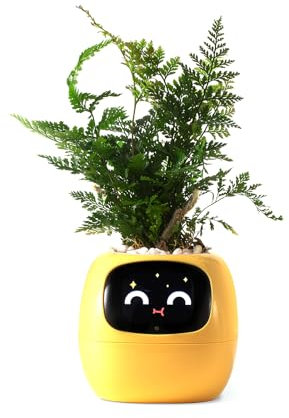 PLANTSIO Smart pet Planter Robot Guidance on Plant Care with Emojis, Adorable Plant Companion with Rich Gesture Interaction, Neat Desk Setup Gift (Yellow)
