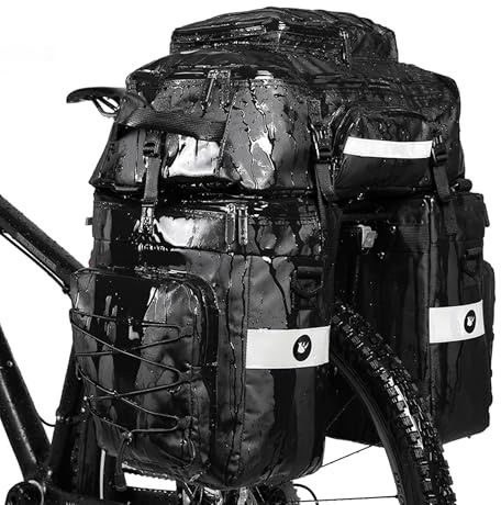 ENJOHOS Alforjas Bicicleta 3 en 1 Bolsa Bicicleta 75L Impermeable para Portaequipajes Bicicleta Trasero Maleta Mochila Bolsa de Viaje para Ciclismo con Protector de Lluvia, Negro