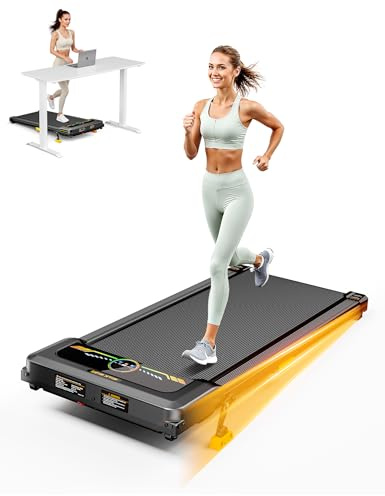 WALK WAKE Laufband mit 10% Steigung, Kompaktes Laufband Schreibtisch für Zuhause und Büro, Walking Pad 150KG Kapazität 2.5HP Ruhiger Motor, Tragbare Laufmaschine mit Fernbedienung 1-6 KM/H Gelb