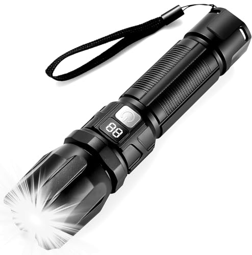 Azyvum Lampe Torche LED Rechargeable, 1500LM Flashlight Lampe de Poche LED Ultra Puissante Tactique en Aluminium, 3 Modes d'éclairage & Zoomable pour Camping/Randonnée/Urgence/Coupure de Courant