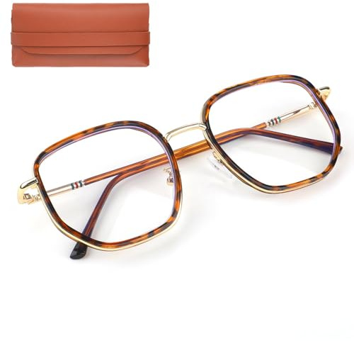 Aihoom Lunettes à Imprimé Léopard Avec Sac, Lunettes Anti-Lumière Bleue pour Femme, Protection Contre la Lumière Bleue, Idéales pour Gaming et Lecture