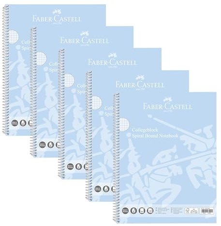 Faber-Castell 10213402 – Collegeblock DIN A4 rutig, 5 block vardera 80 ark, 90 g/m² papper, anteckningsblock himmelsblå
